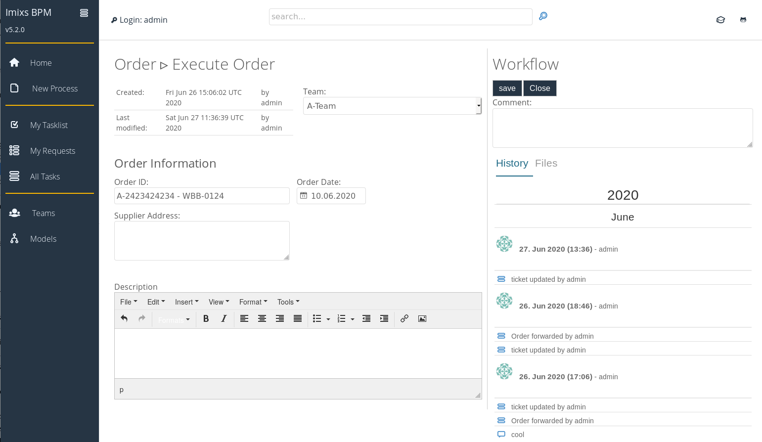 Process Manager Dashboard showing active workflows